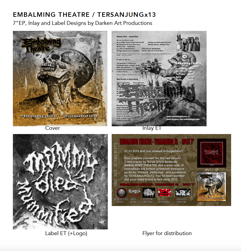 Embalming Theatre / Tersanjungx13 - Split 7"EP - Cover ET and Inlay ET, Label ET and Flyer for all involved record companies